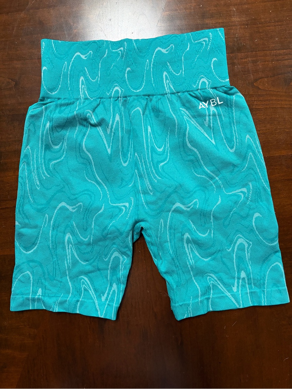 AYBL Teal Seamless Wave-Print Compression Shorts